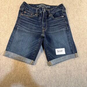 American Eagle Outfitters Womens Bermuda Denim‎ Shorts Dark Wash Stretch Size 2